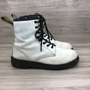 Dr. Martens Boots Womens 6 White Leather Zip Lace Up Combat Chukka